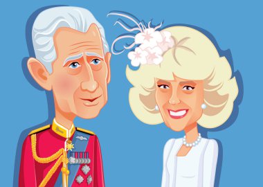 Londra, İngiltere, 9 Aralık 2018, Prens Charles ve Camilla Parker Bowles vektör karikatür