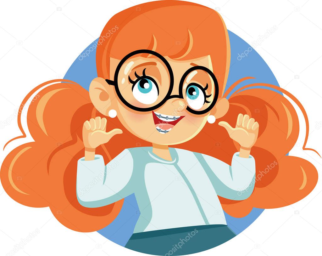 Cute Girl Wearing Braces Cartoon Character