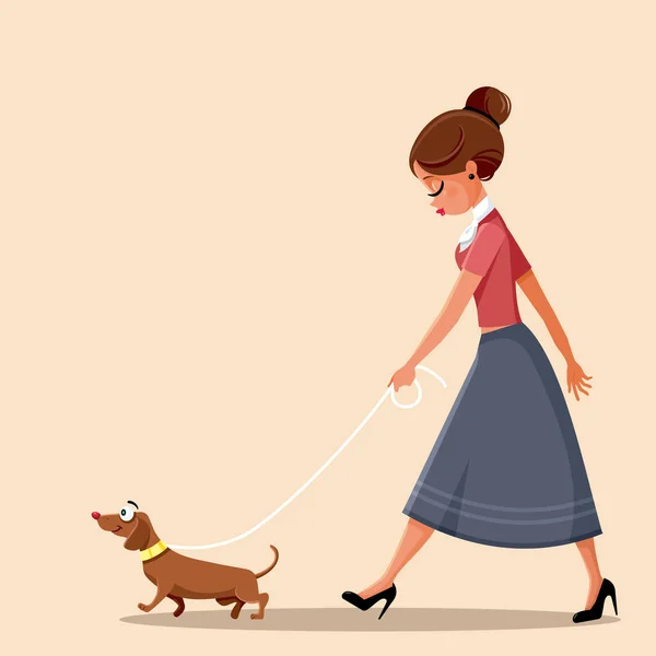 Εικονογράφηση Διανυσματικά Σκύλος Περπάτημα Γυναίκα — Διανυσματικό Αρχείο