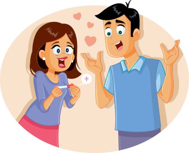 Pozitif gebelik testi karikatür çizimi ile genç çift