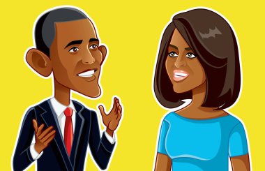 NY, ABD, Ocak 24, Barack ve Michelle Obama vektör karikatür