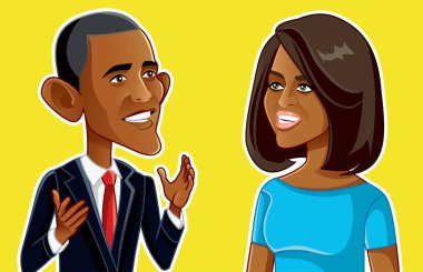 NY, USA, January 24, Barack and Michelle Obama Vector Caricature