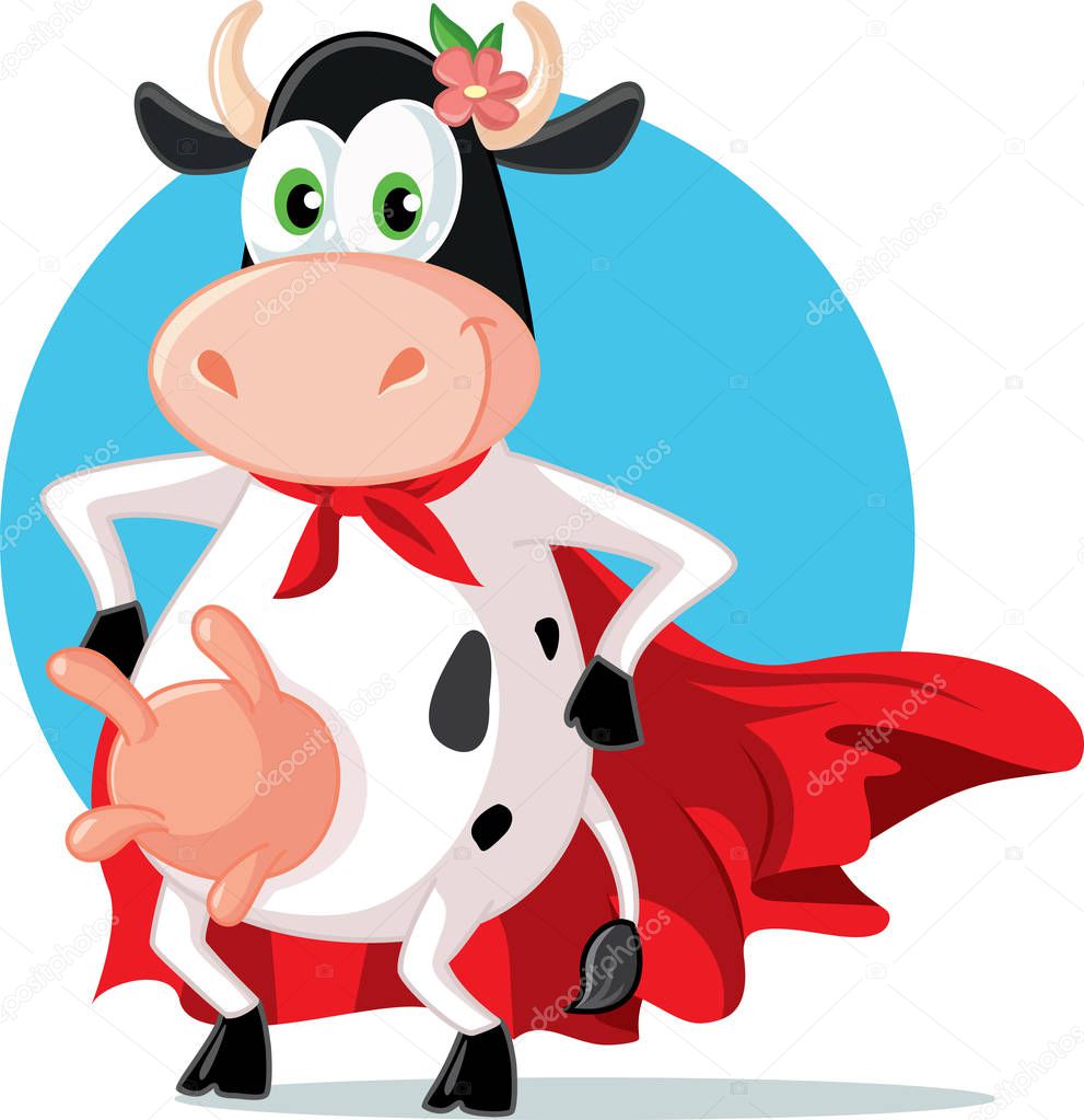 Funny Super Heroine Cow Mascot Cartoon