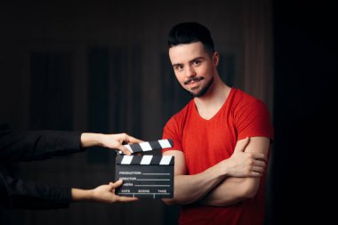 Male Actor at Casting Agency Filming Demo Reel clipart