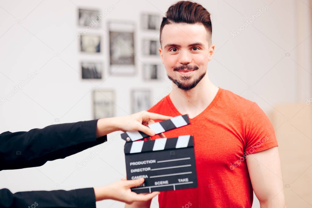 Male Actor at Casting Agency Filming Demo Reel