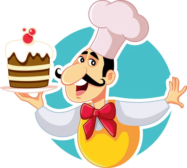 Pastelaria Chef Segurando Bolo Vector Cartoon —  Vetores de Stock