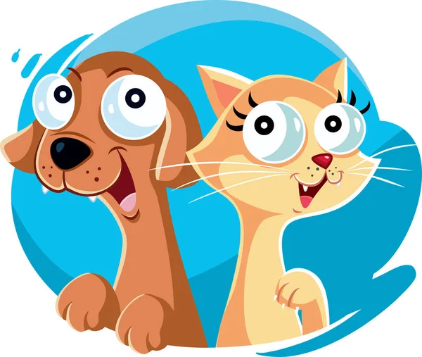 Cute Cat Dog Vector Cartoon —  Vetores de Stock