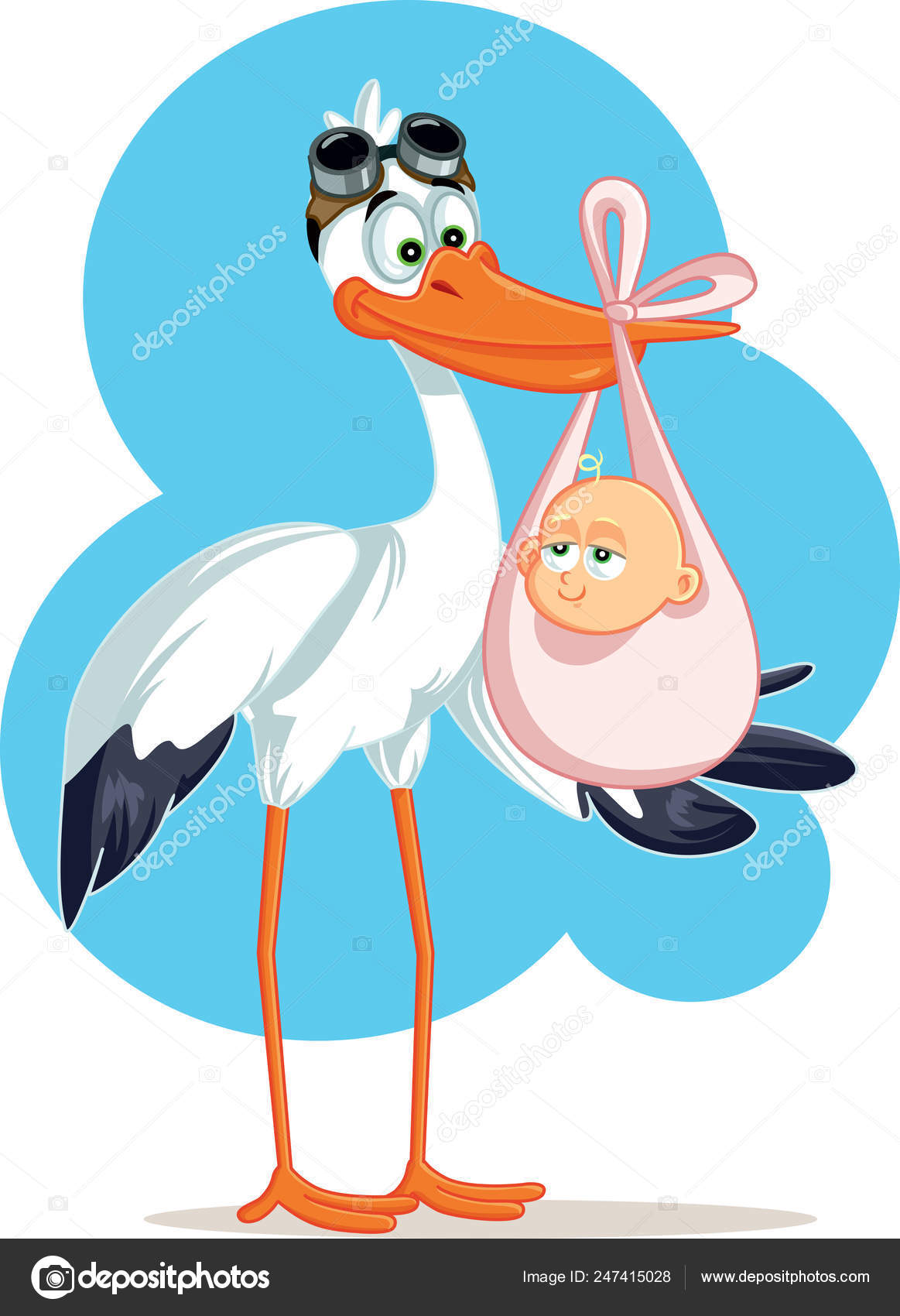 Cigogne Portant Bebe Fille Mignonne Dans Sac Image Vectorielle Par Nicoletaionescu C Illustration