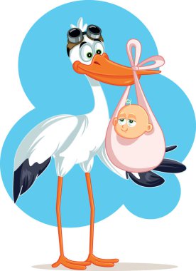 Şirin Bebek kız bir çanta taşıyan leylek