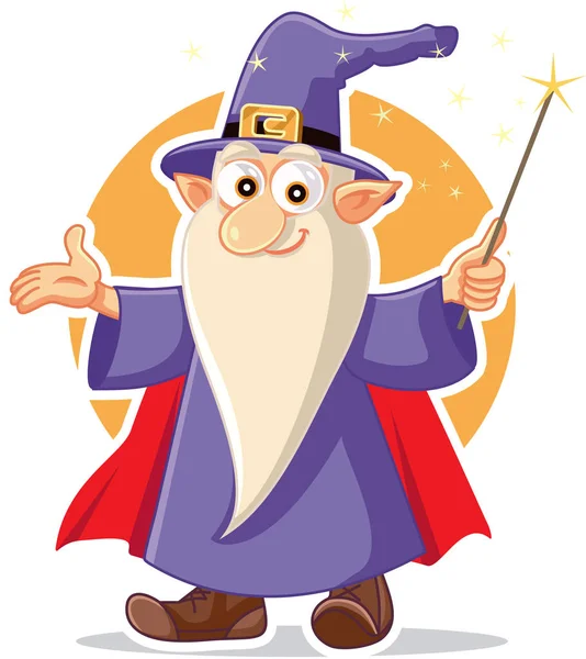 Funny Cartoon Wizard Magician Character — Stock Vector