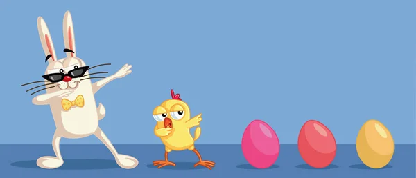 Śliczne Postacie Wielkanoc Dabbing Zabawy Zabawny Znaków Ładny Świętować Wiosnę — Wektor stockowy