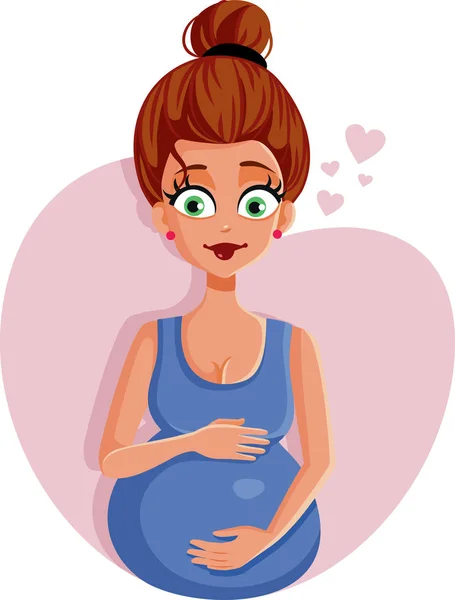 Mujer Embarazada Sintiendo Bebé Patadas Ilustración — Vector de stock