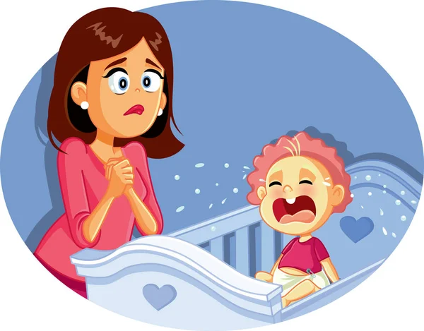 Baby Crying Next Worried Mother Vector Illustration — Stock Vector