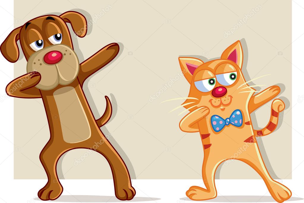 Funny Cat and Dog Dabbing Cartoon Vector