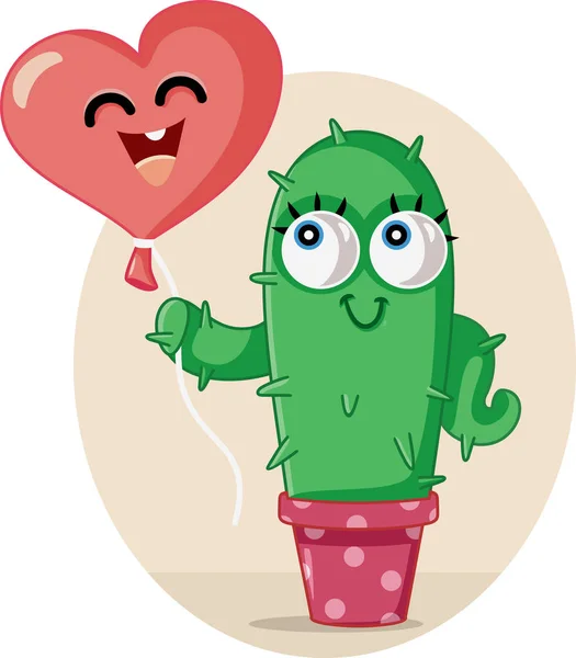 Grappige Cactus Wordt Vriend Met Een Ballon — Stockvector