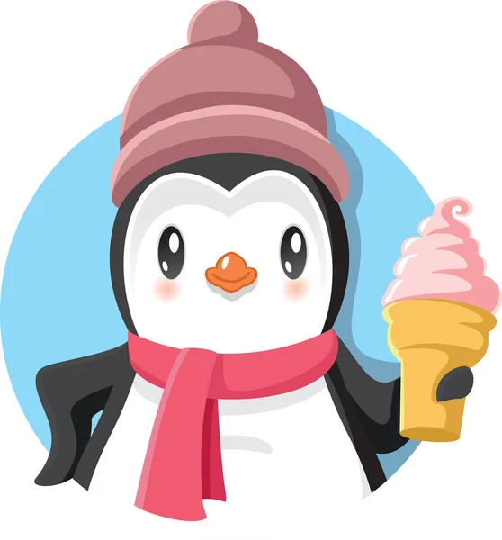 Kartun Penguin Memegang Krim Delicious - Stok Vektor