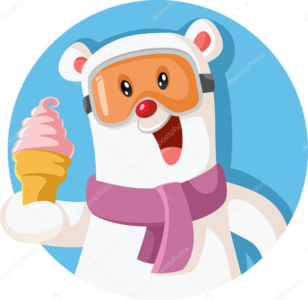 Cartoon Polar Bear Holding Delicious Ice Cream