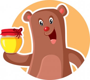 Karikatür Bear Tutan Bal Kavanoz Vektör İllüstrasyon