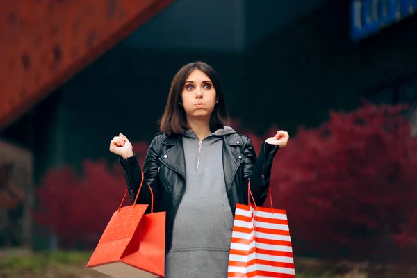 Femme Enceinte Fatiguée Faisant Shopping Automne — Photo