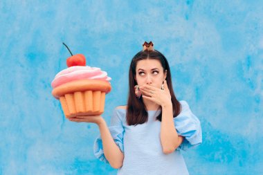 Birthday Woman Eating Cupcake Feeling Sick clipart