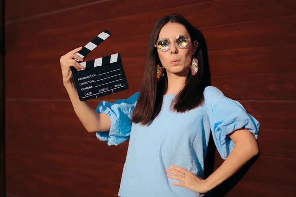 Cool Actress Holding Movie Clapper Ready to Film