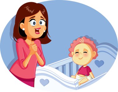 Gülümseyen Bebek Vektör İllüstrasyon ile Mutlu Anne