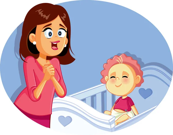 Felice Madre Con Sorridente Bambino Vettoriale Illustrazione — Vettoriale Stock