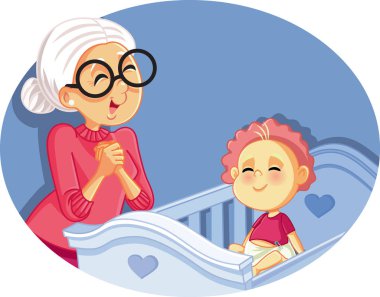Mutlu Büyükanne Bebek Bakıcılığı Sevimli Bebek Vektör Karikatür