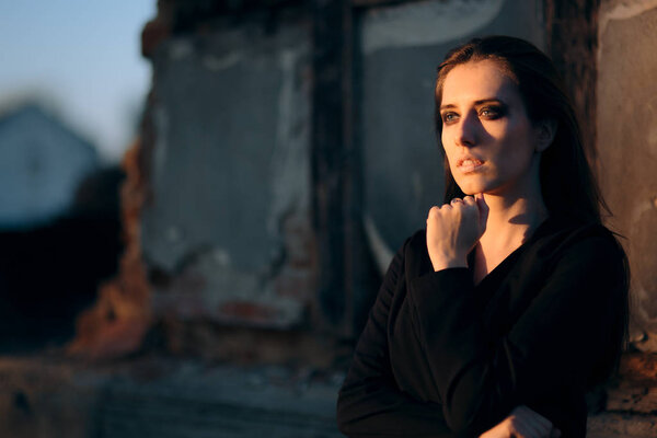 Portrait of a Sad Depressed Woman with Crying Expression