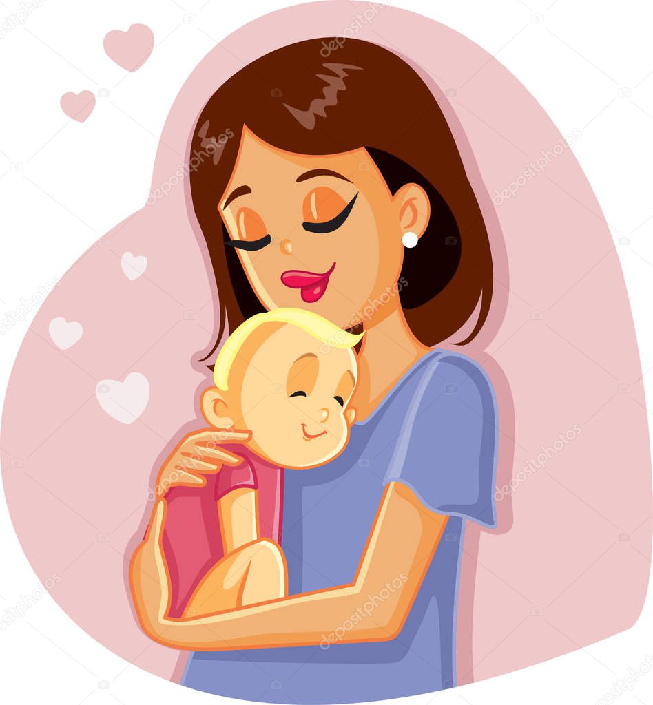 Loving Mother Holding Her Baby Vector Illustration