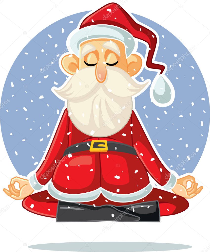 Santa Claus Meditating Vector Cartoon Illustration 