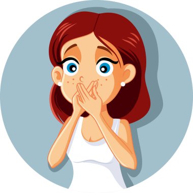 Sick Woman Covering Mouth Vector Cartoon clipart
