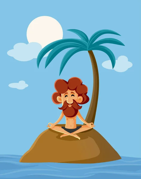 Lonely Man Deserted Island Vector Cartoon — Διανυσματικό Αρχείο