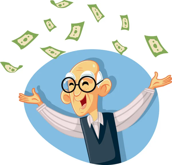 Αστεία Συνταξιούχος Ανώτερος Άνθρωπος Ρίχνουν Χρήματα — Διανυσματικό Αρχείο