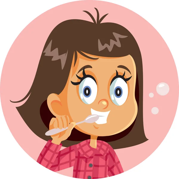 Menina Escovar Seus Dentes Vector Cartoon — Vetor de Stock