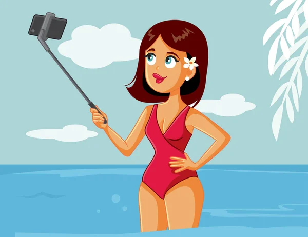 Glückliches Sommermädchen Macht Ein Selfie Urlaub — Stockvektor