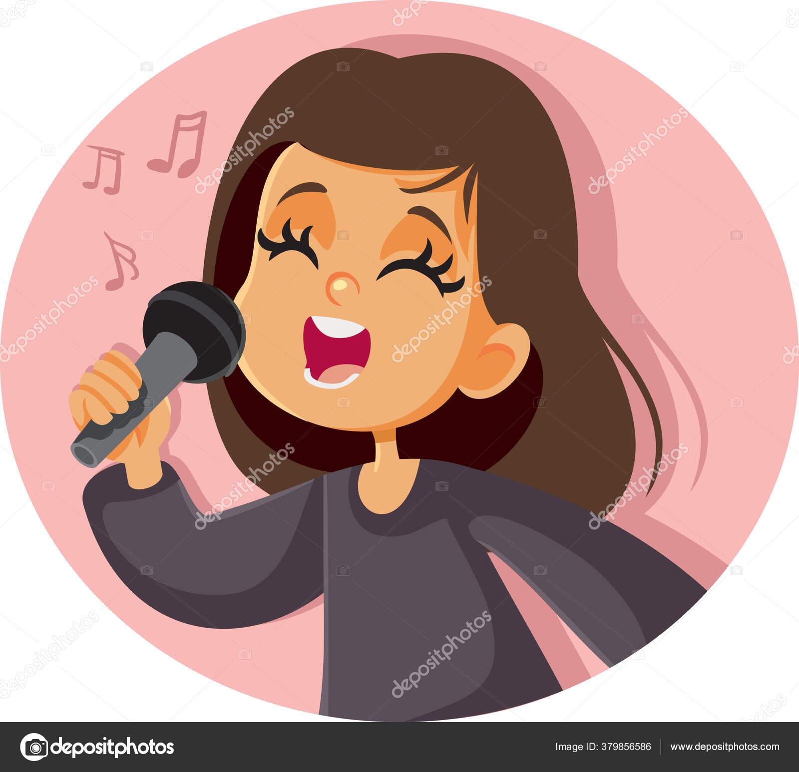 niña con microfono cantando ilustración de Stock
