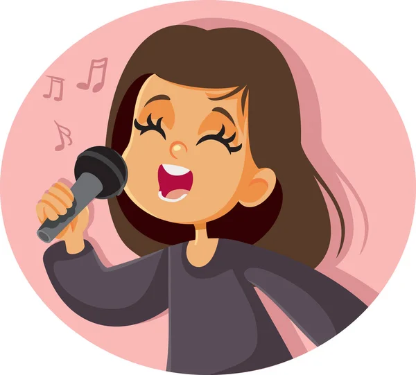 Little Girl Singing Microphone Her Hand — Stock Vector