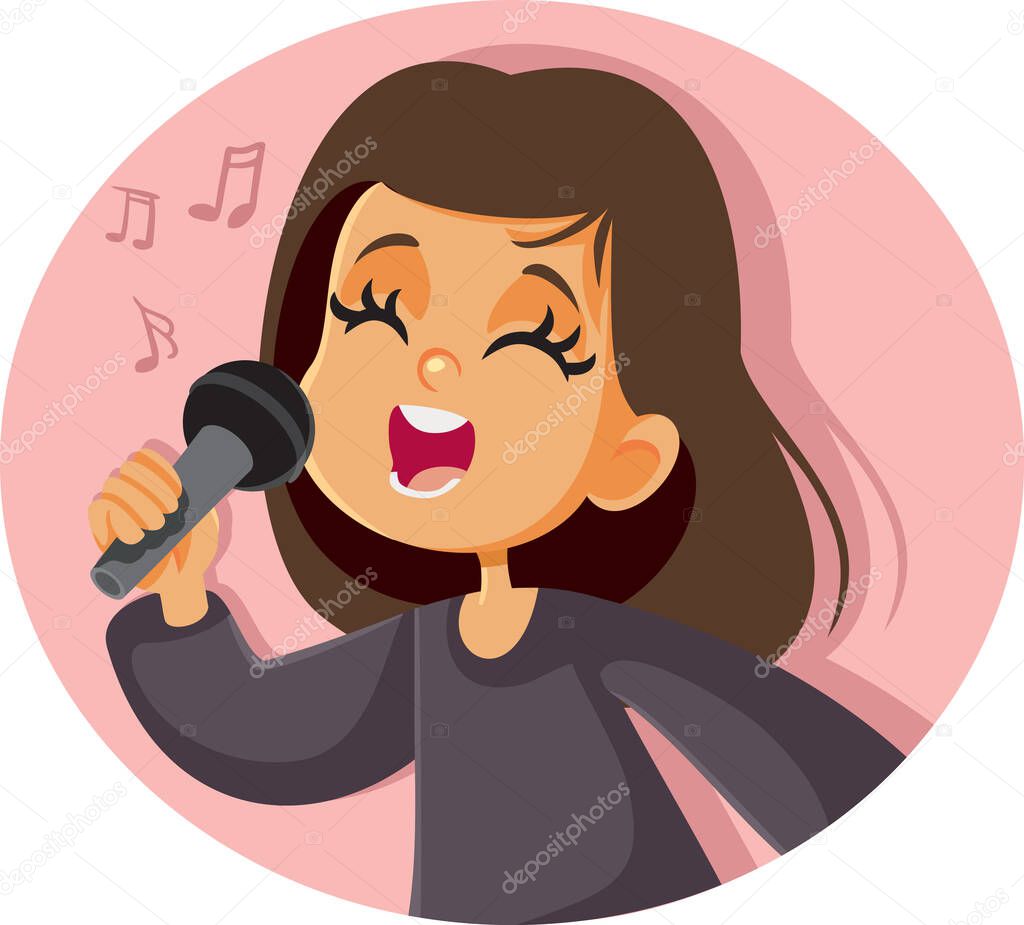 Little Girl Singing with Microphone in her Hand