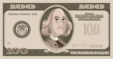  Benjamin Franklin çizgi filmiyle 100 Dolarlık banknot