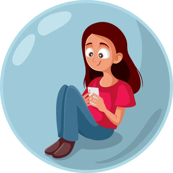 Roztomilé Dospívající Dívka Checking Smartphone Living Bublina — Stockový vektor