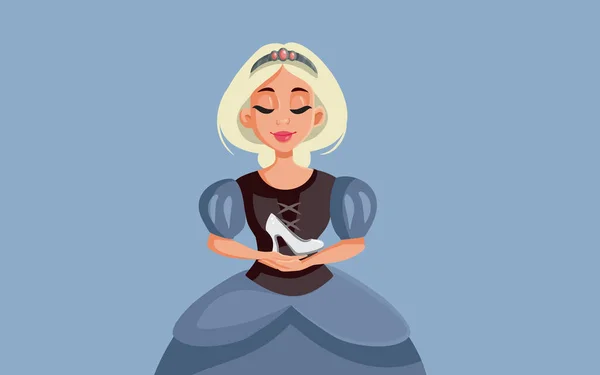 Prinses Holding Glass Slipper Schoen Vector Cartoon Illustratie — Stockvector