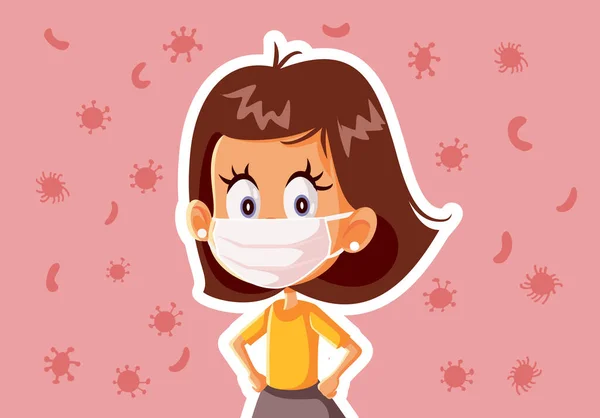 Niña Pequeña Con Máscara Facial Protegida Contra Virus — Vector de stock