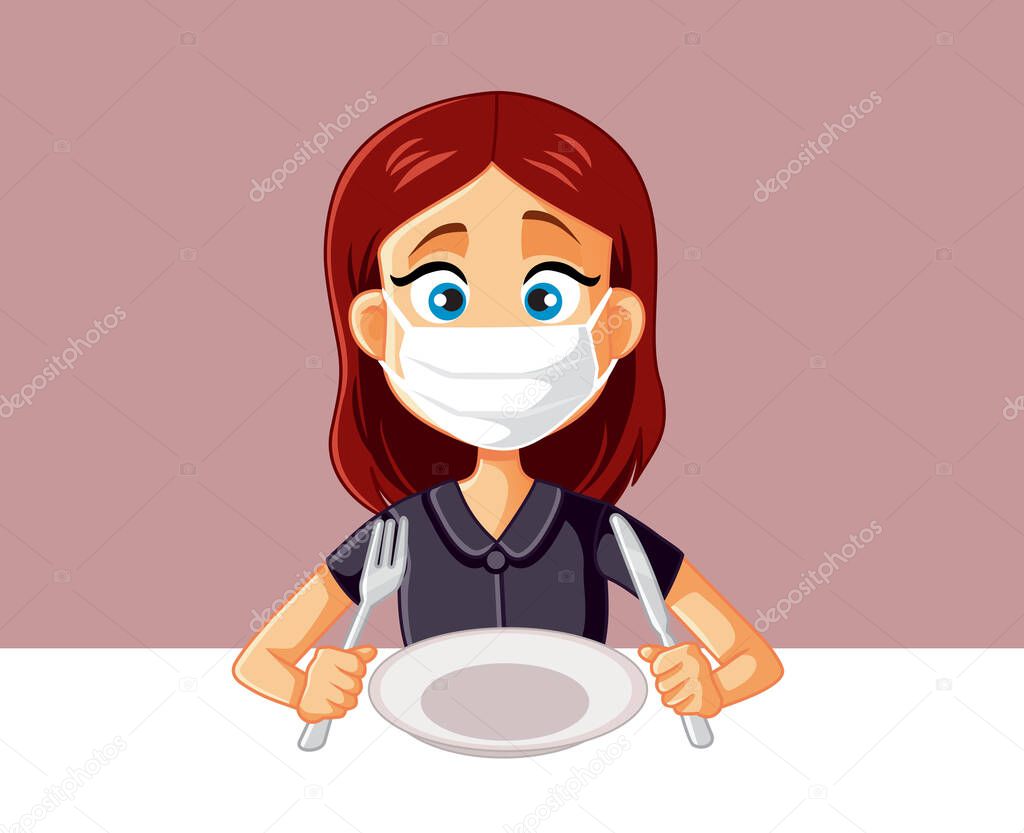 Woman Wearing Medical Face Mask at The Restaurant Vector
