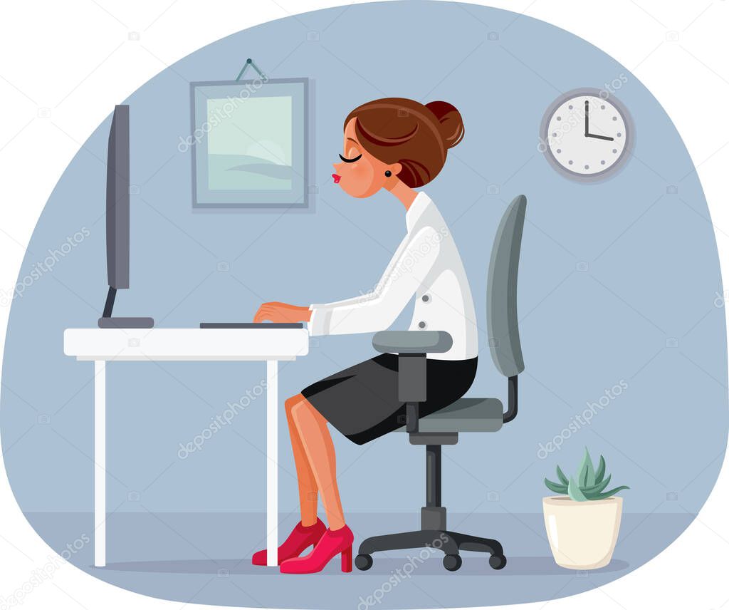 Business Woman Working at The Office Vector Illustration