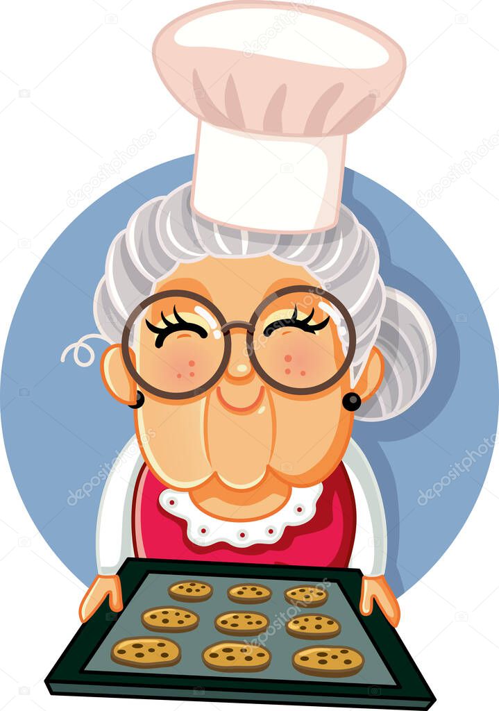 Granny Chef Holding a Tray of Homemade Cookies