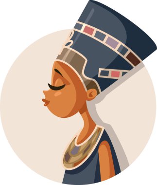 Mısır Kraliçesi Nefertiti Vektör Çizgi Film İllüstrasyonu 