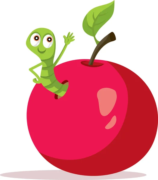 苹果家庭卡通片中的快乐蠕虫浪花 — 图库矢量图片