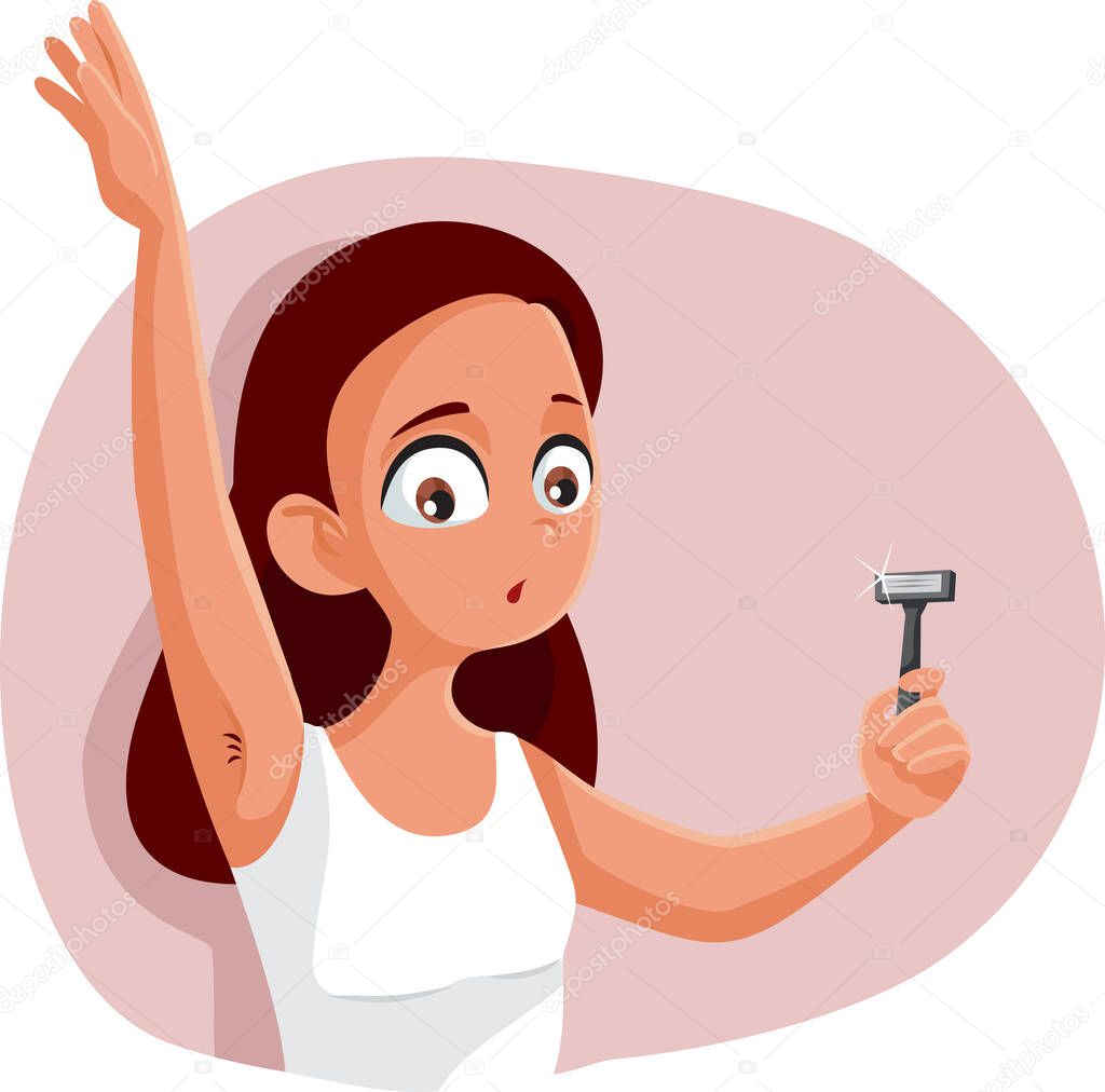 Teen Girl Shaving Armpit Vector Cartoon Illustration