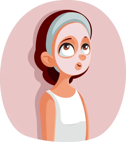 Tonåring Flicka Med Skönhet Ansikte Mask Behandling Vektor Tecknad — Stock vektor